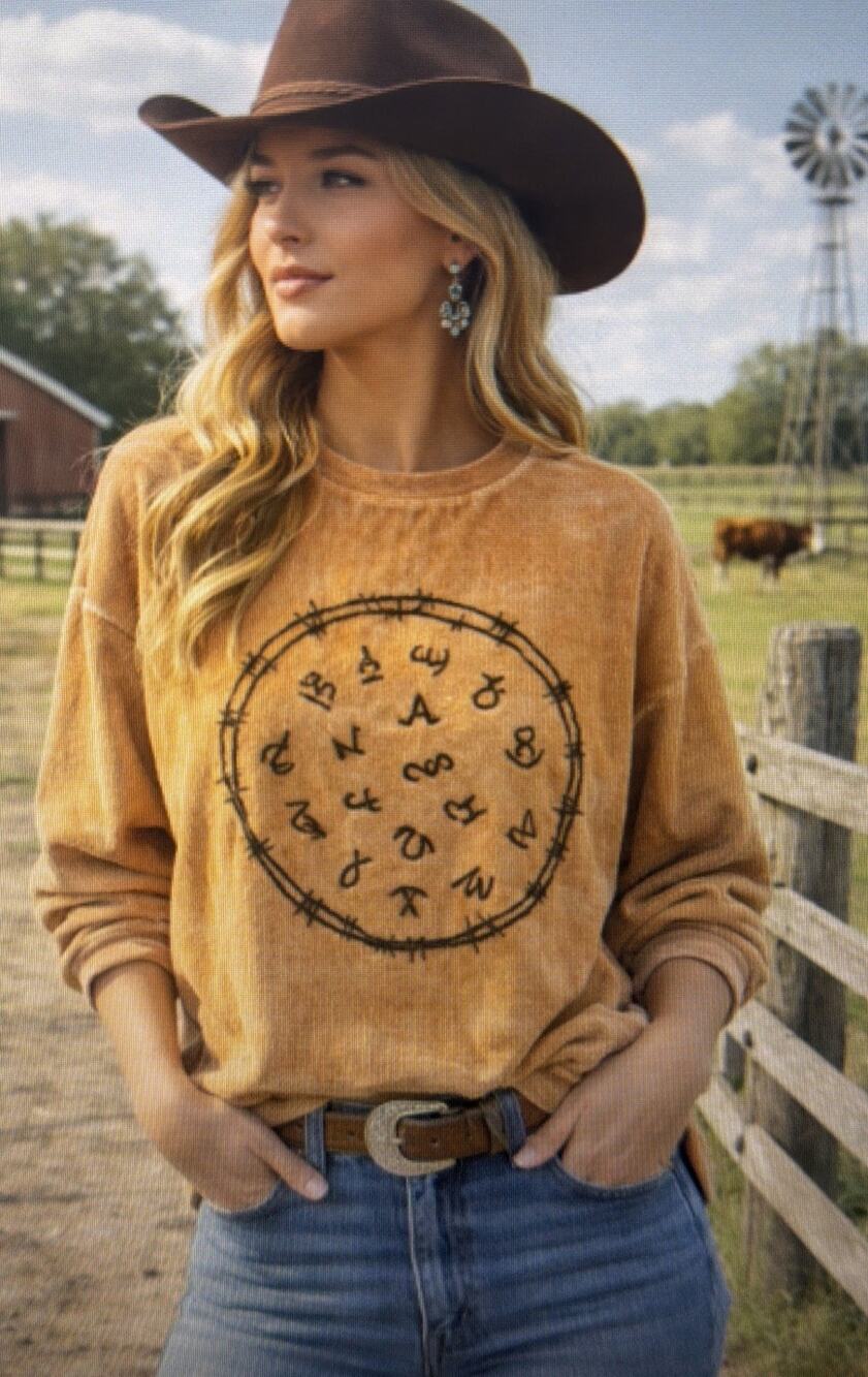 Chicka-D western orange Southern TEXAS Corded Sweatshirt Large rodeo UT farm